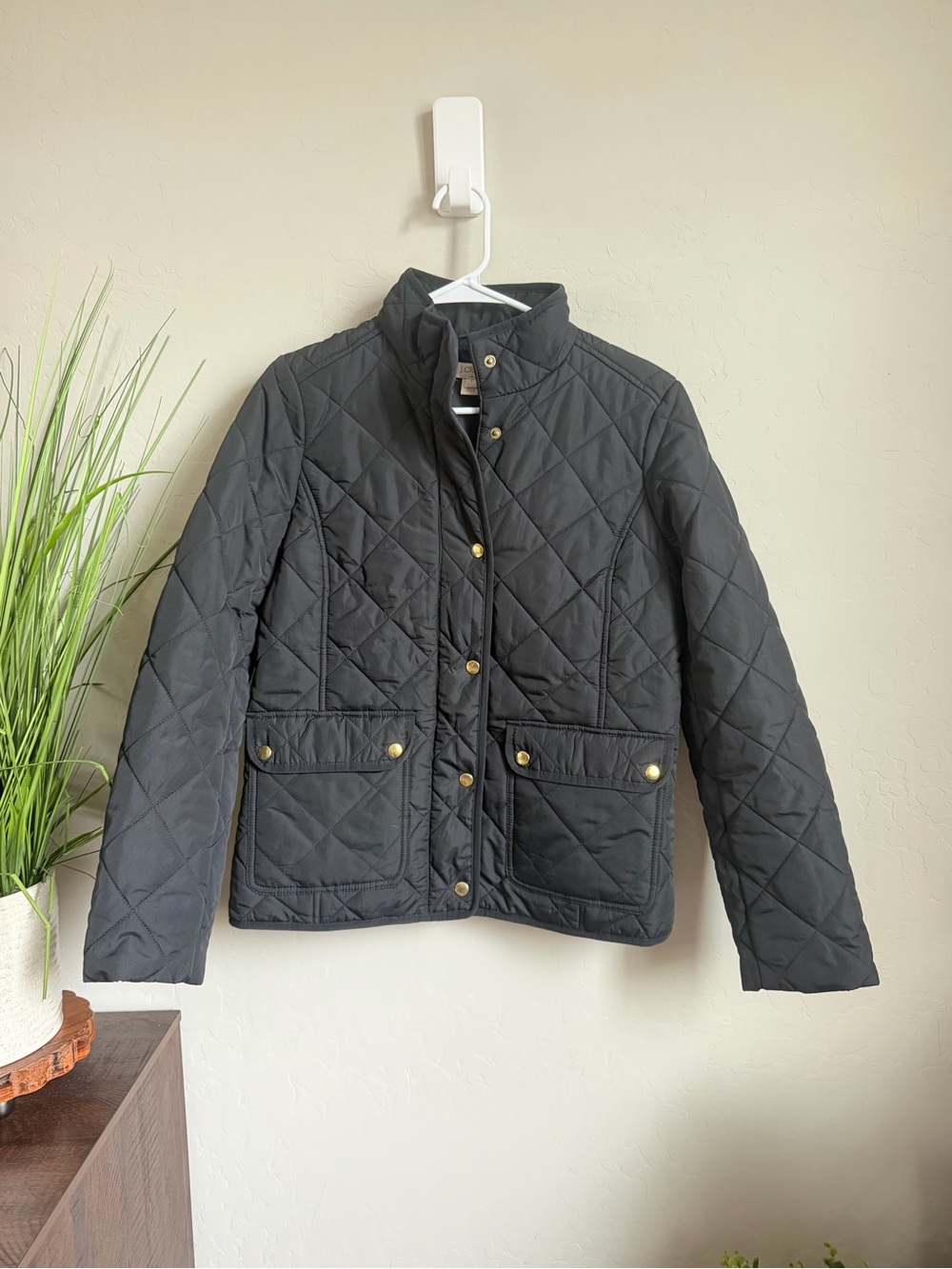J.Crew Factory Black Quilted Field Jacket Gold Snaps Women’s Small